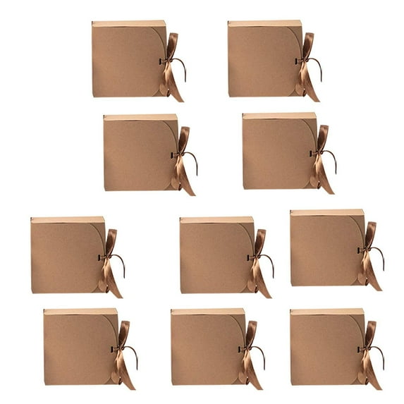 Abbraccia 10Pcs Gift Boxes with Lids Candy Paper Boxes with Ribbon Paper Boxes Gift Packaging Box for All Occasion Weddings Baby Shower Brown 11.5cm