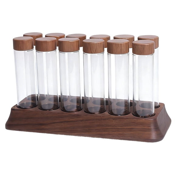 Abbraccia 12 Pieces Coffee Cellars Single Dose Coffee Bean Storage Tube Airtight Glass Vials with Funnel for Display Organization Suitable for Kitchen Counter O 12 L