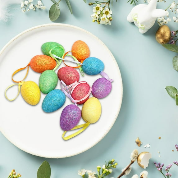 Abbraccia 12 Pieces Easter Decorations Tree Ornament Easter Basket Toys Pastel Easter Eggs Decoration for Holiday Easter Gifts for B