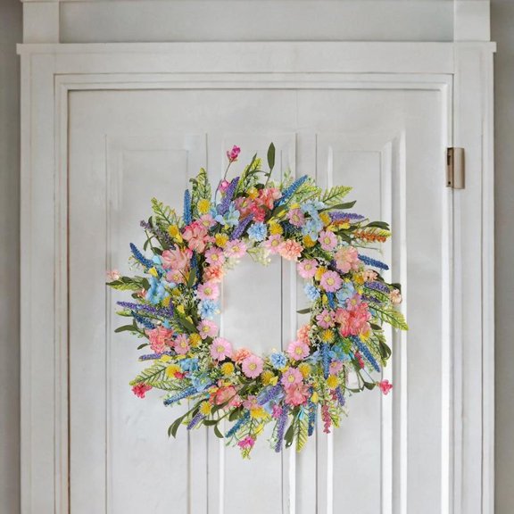 Abbraccia 19.6inch Artificial Colorful Flower Wreath Front Door Wreath Lightweight Handmade Multifunctional Lifelike for Outdoor Indoor