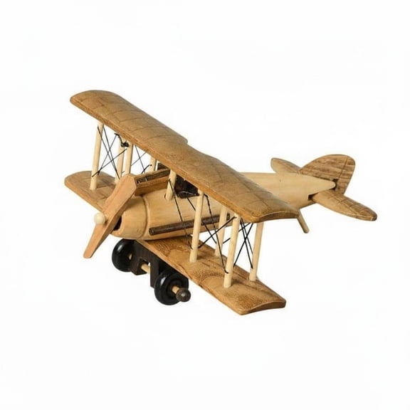 Abbraccia 1pc Wooden Biplane Model Rustic Finish Retro Aircraft Figurine Sturdy Desk Ornament for Home Office Bookshelf Tabletop Display