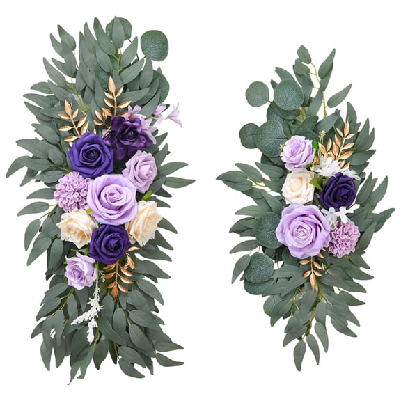 Abbraccia 2 Pieces Wedding Arch Flowers Green Leaves Faux Flower Swag Handmade Rustic Welcome Sign Decoration for Wall Reception Window