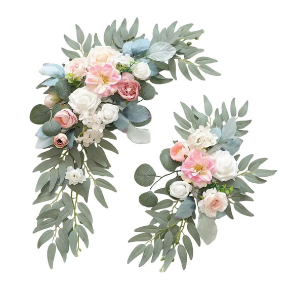 Abbraccia 2 Pieces Wedding Arch Flowers Welcome Sign Decoration Corner Flowers Artificial Flowers for Ceremony Birthday Window Ornament Blue Pink
