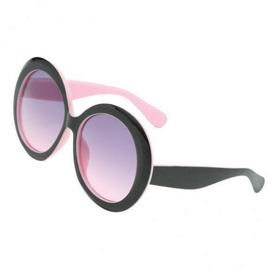 Abbraccia 2xFuturistic Oversize Round Sunglasses Black Pink frame Gray pink lens