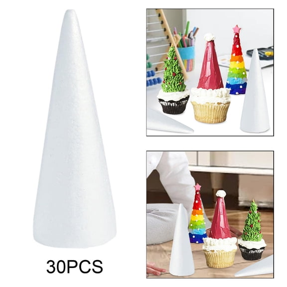 Abbraccia 30Pcs Cone Foam Craft White Polystyrene Cones Decors Kids Foam Tree Cones Christmas Tree for Xmas Trees Wedding Holiday Party 110MM