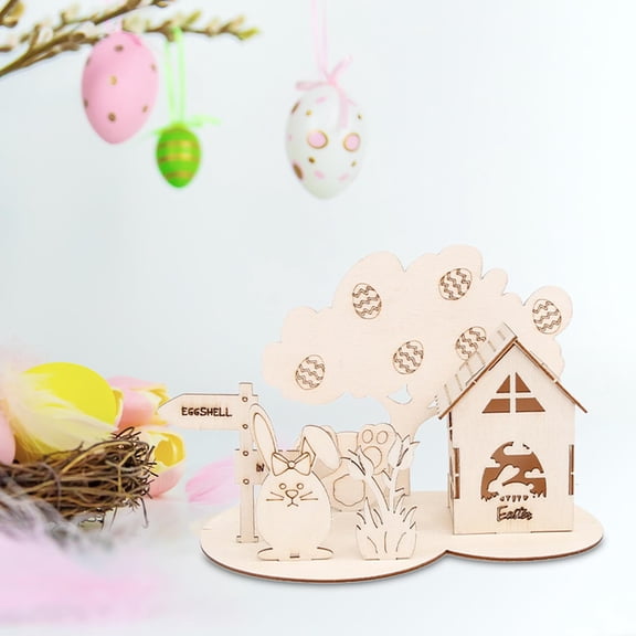 Abbraccia 3D Model Kits Handmade Collectible Assembly Wooden Puzzle Easter Eggs Rabbit for Easter Valentine's Decoration C