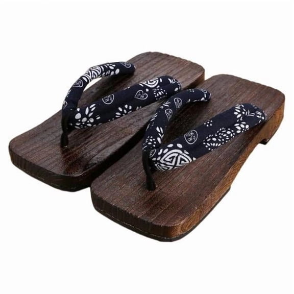 Abbraccia 3xJapanese Clogs Slippers Geta Sandals Flip Flops for Men Women Blue Square 44