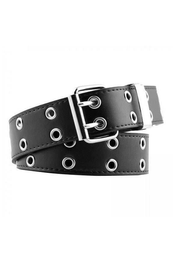 3xWomen Belt Double Grommet Leather Jeans Waist Strap Black