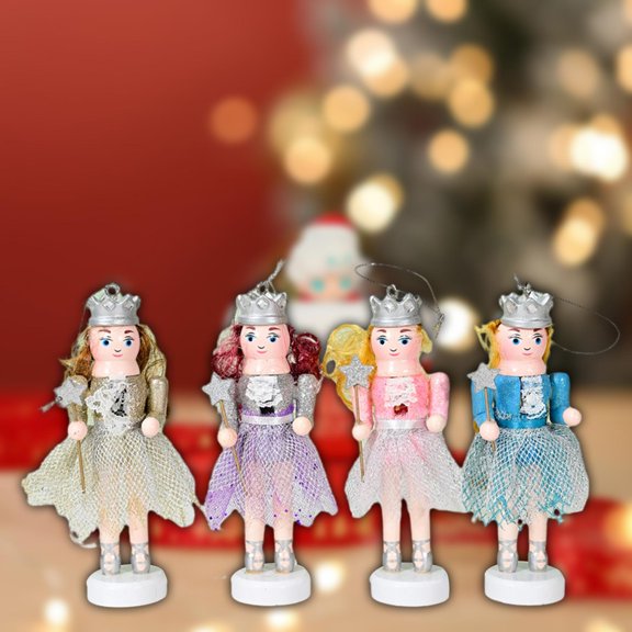 Abbraccia 4 Pcs Christmas Nutcracker Ornaments Set Nutcracker Soldier Christmas Decorations Wooden Hanging Ornaments for Xmas Decorations Tree Figure Puppet Toy Present13cm