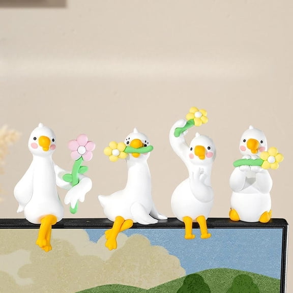 Abbraccia 4 Pieces Mini Duck Figurines Small Ornaments Funny Cartoon Car Dashboard Decor Figures for Cabinet Car Office Bookshelf Shelf