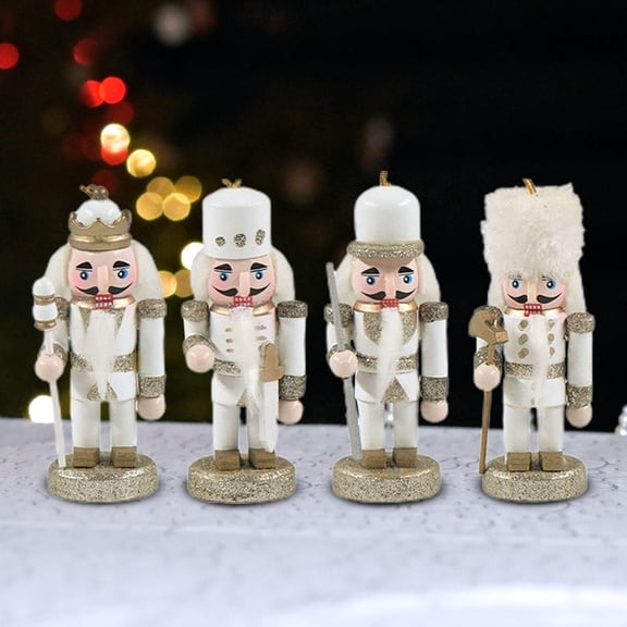 Abbraccia 4 Pieces Mini Nutcracker Figure, Wooden Nutcrackers Decoration, Hanging Xmas Figures Puppet s Gifts Toy