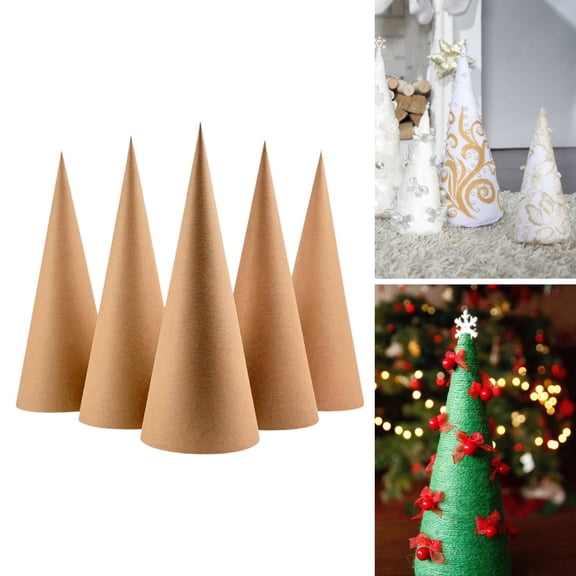 Abbraccia 5x Paper Mache Cones Christmas Tree Decoration DIY Cardboard Cones Open Bottom for Crafting for Painting Decorating Valentine 15cm
