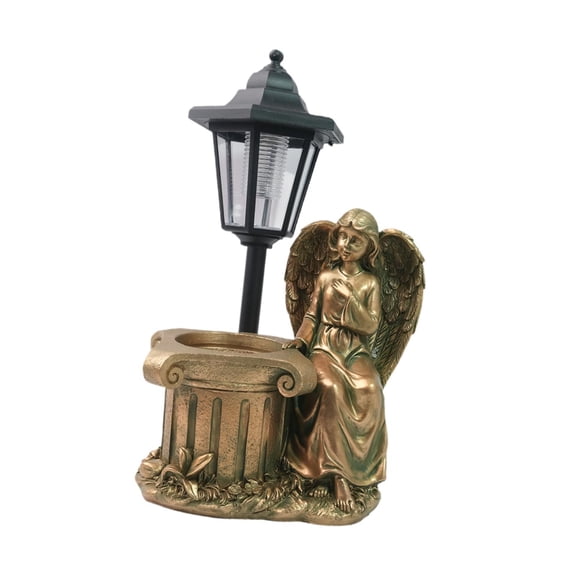 Abbraccia Angel Outdoor Garden Statue Flower Pot with Solar Lantern Housewarming Gifts Decoration Ornament Figurine for Patio Lawn Yard Copper
