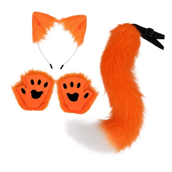 Abbraccia Animal Ears and Tail Set Cosplay Props Paw Gloves for Festival Stage Performance Orange
