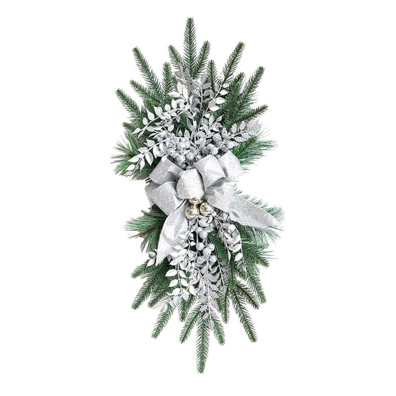Abbraccia Artificial Christmas Swag Wreath Hanging Ornament with Ribbon Bow 30x67cm for Fireplace, Windowsill Multipurpose Accessories Silvery