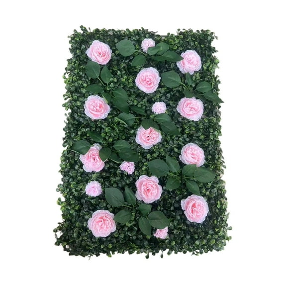 Abbraccia Artificial Grass Wall Panel with Flowers Panel Home Decor Greenery Wall Panel for Anniversary Patio Event Wedding Pink