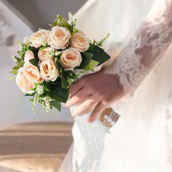 Abbraccia Artificial Rose Flowers Bridesmaid Valentine's Day Wedding Bouquet for Bride Light Orange