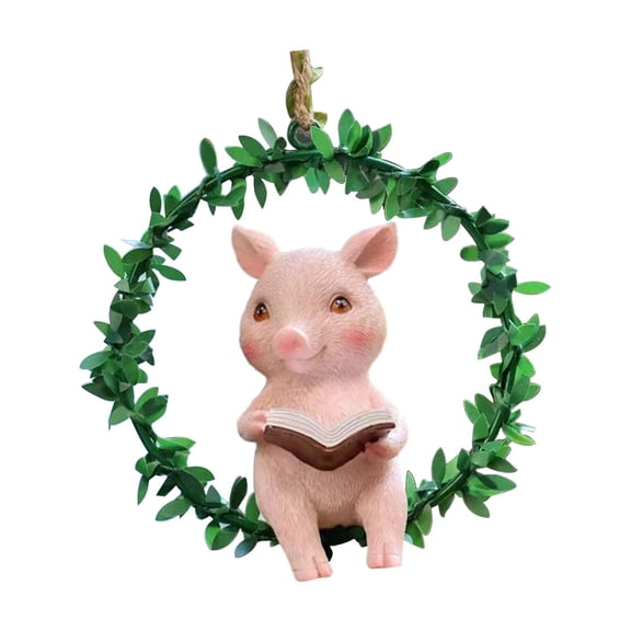 Abbraccia Artificial Wreath Animal Ornament Pig Statue Resin Wall Hanging Decor Home Decoration for Window Farmhouse Courtyard Festival