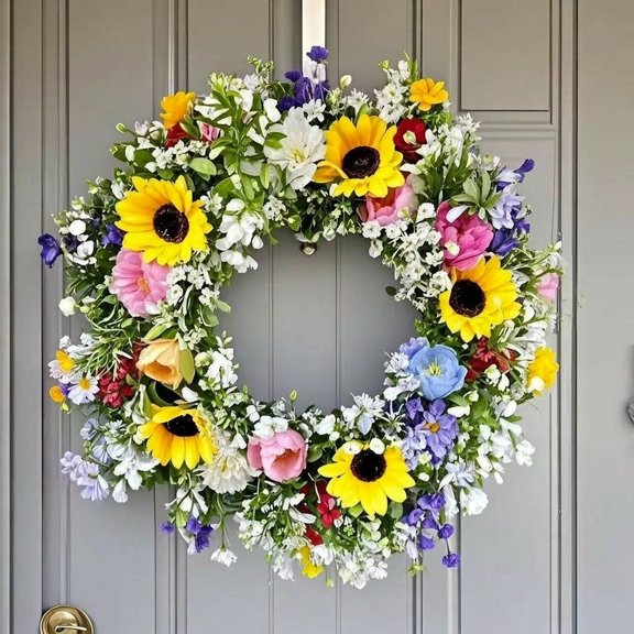 Abbraccia Artificial Wreath Hanging Decoration Lifelike Fashion Spring Summer Wreath for Wedding Porch