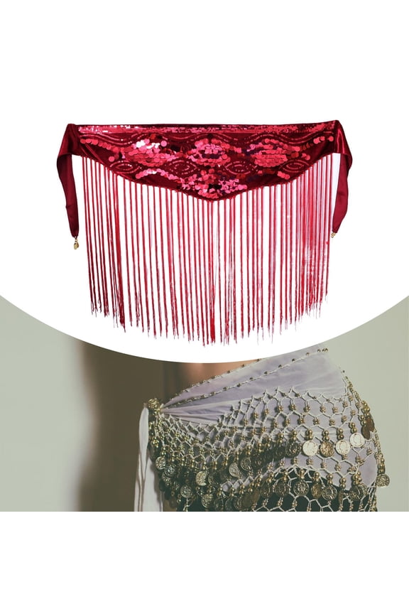 Belly Dance Skirt Hip Scarf Waist Wrap for Theater Stage Festival Tango Clubwear red