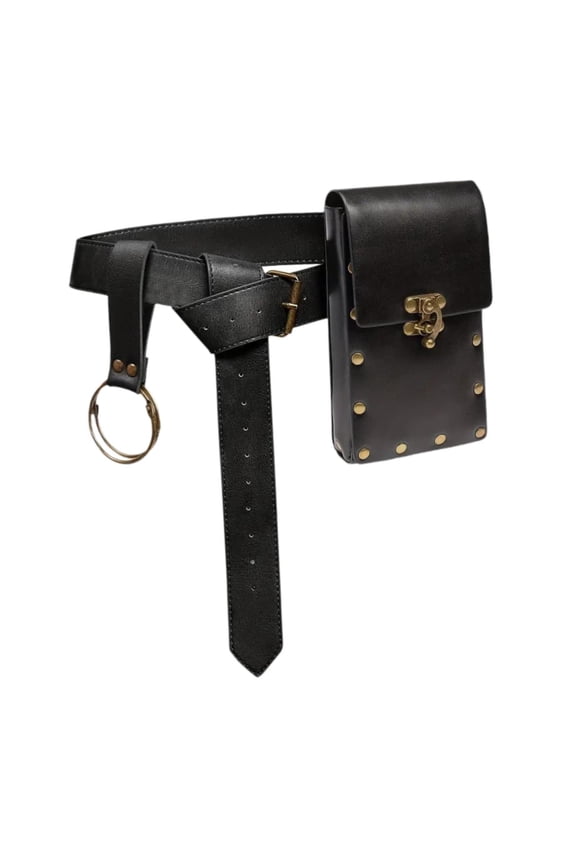 Belt Pouch Waist Bag Purse Adjustable Medieval Belt Bag for Performance Festival Black
