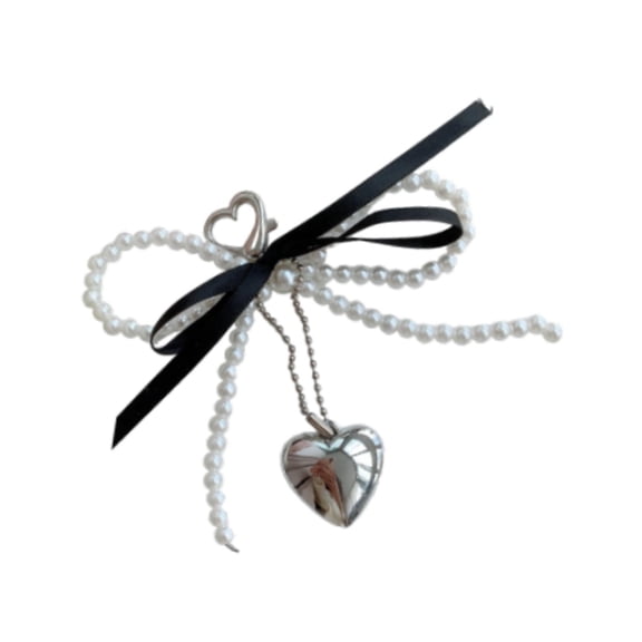 Abbraccia Bow Beaded Keyring, Ribbon Bowknot Keychain for Backpack Handbag Party, Woman Bags black