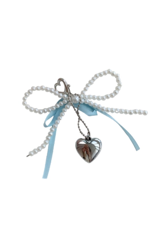 Bow Beaded Keyring, Ribbon Bowknot Keychain for Backpack Handbag Party, Woman Bags blue
