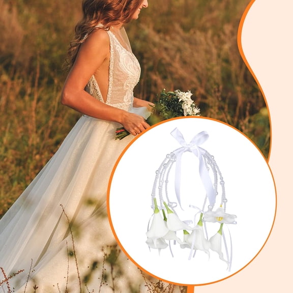 Abbraccia Bridal Bouquet with Artificial Flowers, Pearl Arrangement, Silk, Elegant Handle, Suitable for Ceremonies And Women's Photography. Design B