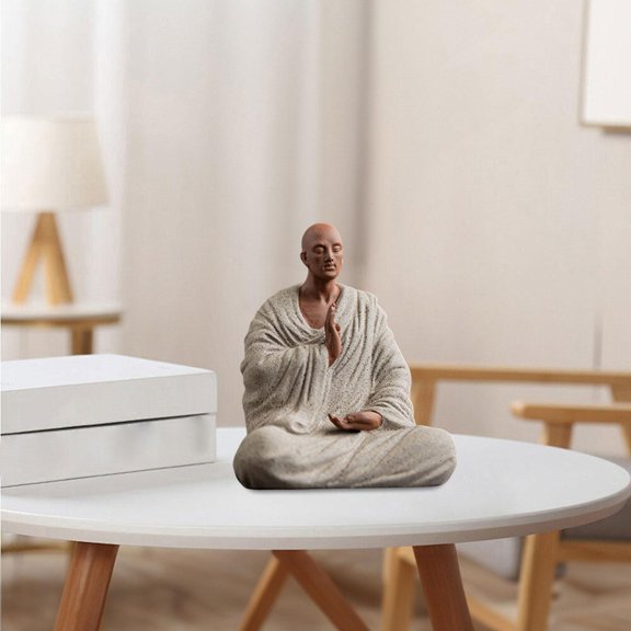 Abbraccia Buddha Statue Ceramic Young Monk Figurine Collectible Sculpture Handcrafted Modern Ornament for Desktop Suitable for Study Living Room Tea Table Home gray 8.5x6x10cm