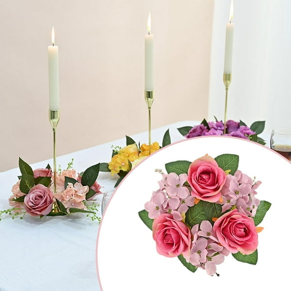 Abbraccia Candle Ring Artificial Rose Wreath Mini Wreaths, Pillar Candle Holder Boho Candle Garland for Tabletop Living Room Home Decor rose red