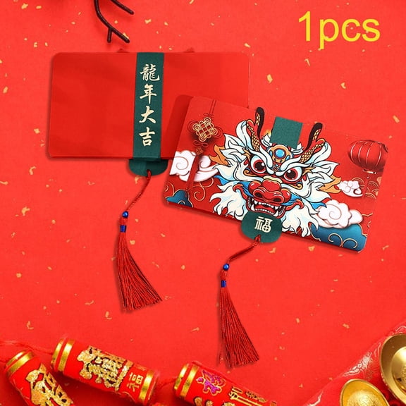 Abbraccia Chinese Lunar New Year Red Envelope Red Packet Gifts 2024 Year of The Dragon Wishes Hong Bao Money for Wedding New Year 2 Card Slots