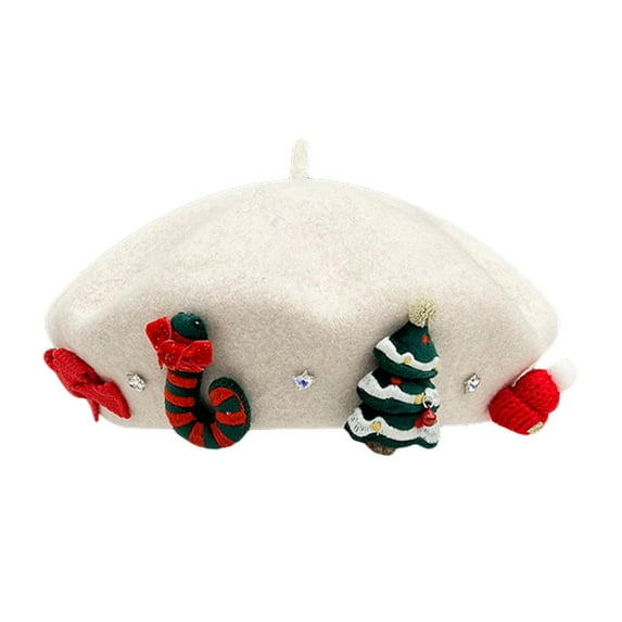 Abbraccia Christmas Hat Painter Hat Streetwear Headgear Decor Womens French Winter Cap for Holiday Cosplay Vacation Adults Beige White
