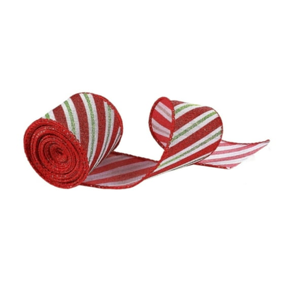 Abbraccia Christmas Ribbon Gift Wrapping Ribbon 5 Yard Wired Striped Ribbon Glitter Stripe Ribbon for Crafts Floral Arrangement Garland