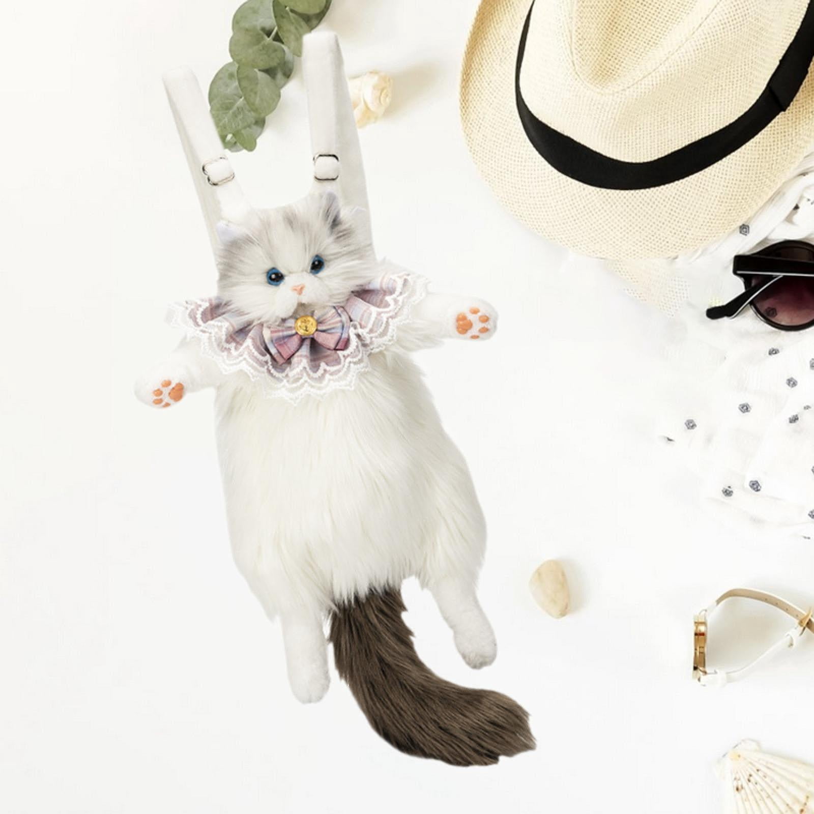 Abbraccia Cute Stuffed Cat Doll Backpack Funny Animal Shaped Backpack for Pet Lovers Gifts Gray