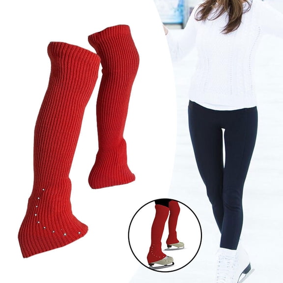 Abbraccia Figure Skating Leg Warmers High Footless Socks Soft Lightweight Fashion Decor Knitted Long Leg Warmers for Adults Winter Yoga Red