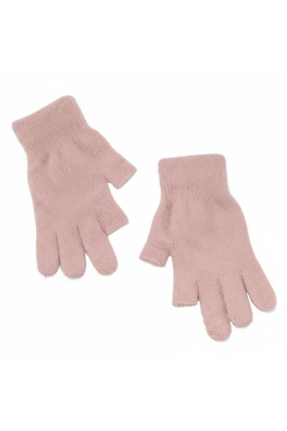 Fingerless Thickened Fleece Gloves, Winter Warm plain Color, Student Writing Gaming screen-compatible Knit Gloves