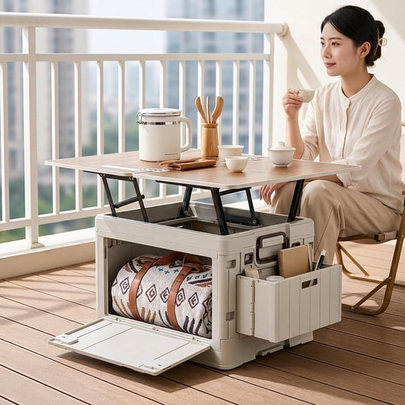 Abbraccia Foldable Camping Storage Box Trunk Organizer Stackable Wooden Table Board Camping Table for Office Fishing Road Trips Outdoor Light Gray Two Table