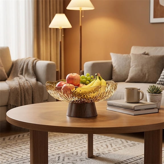 Abbraccia Fruit Bowl with Draining Holes High Footed Bowl Candy Snack Holder Fruit Basket Holder for Table Home Office Countertop Decor Amber