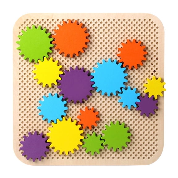 Abbraccia Gear Building Toy Interlocking Blocks Rotating Board Smooth Wooden Finish Boosts Hand Eye Coordination for Preschool Kids