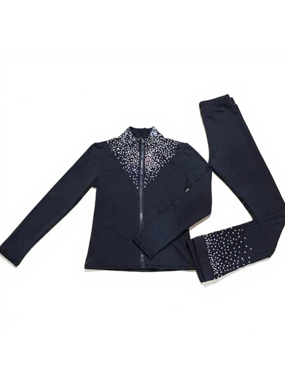 Girls Figure Skating Training Jacket, Fleece Lined, Black, Warm