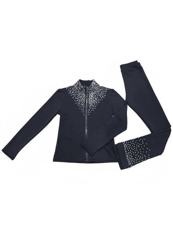 Girls Figure Skating Training Jacket, Fleece Lined, Black, Warm