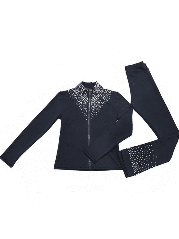 Girls Figure Skating Training Jacket, Fleece Lined, Black, Warm