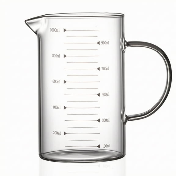 Abbraccia Glass Measuring Cup Pitcher Jug Heat Resistant Borosilicate with Easy Read Milliliter Scale and Spout for Chefs and Home Kitchens