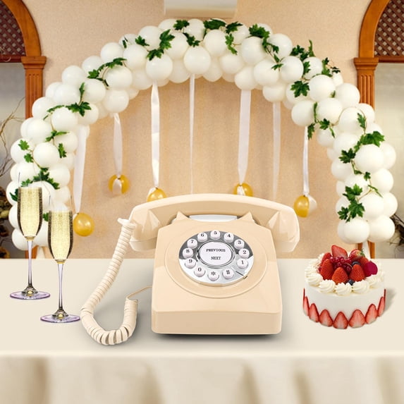 Abbraccia Guestbook Wedding Phone Antique Corded Phone Old Fashioned Message Voicemail Desk Telephone for Gathering Home Decor , beige