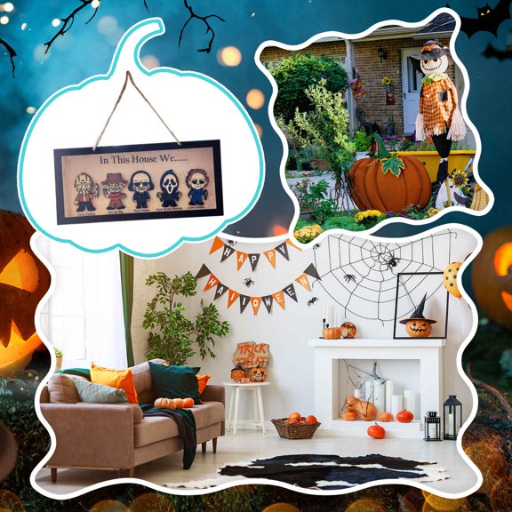 Abbraccia Halloween Decoration Horror Character Wooden Sign Frame Home Decor Photo Prop Ornament for Halloween Decoration Festival Hanging
