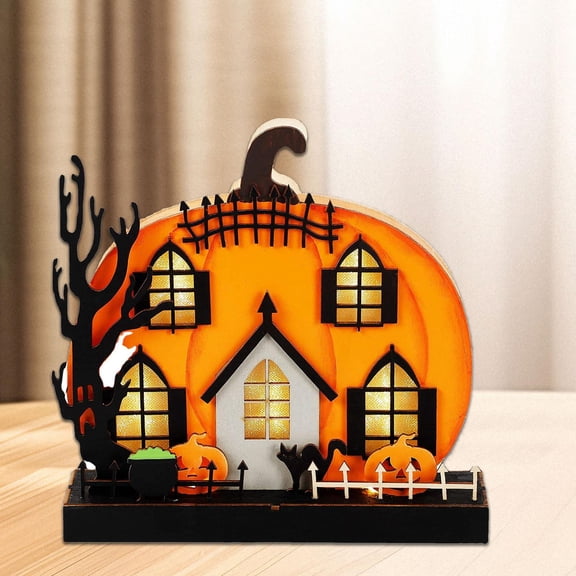 Abbraccia Halloween Lighted Pumpkin Table Decoration Decoration Celebration Crafted Lovely Funny Halloween Gift for Shelf Window Sill 23cmx5.3cmx22.5cm