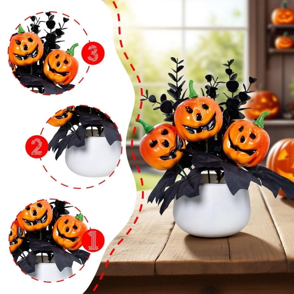 Abbraccia Halloween Pumpkin Table Centerpiece Artificial Pumpkin Potted Plant Halloween Tabletop Decoration for Festival Kitchen Party Orange