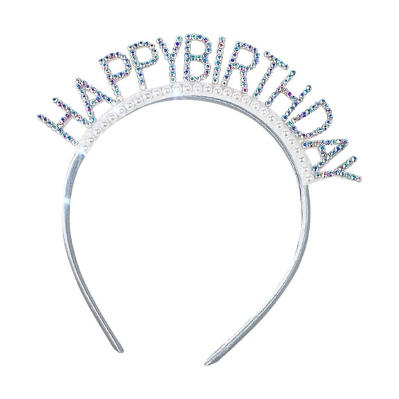 Abbraccia Happy Birthday Headband Birthday Crown Rhinestones and Beads Birthday Tiara Happy Birthday Hairband for Party Decoration Gift Colorful Rhinestones