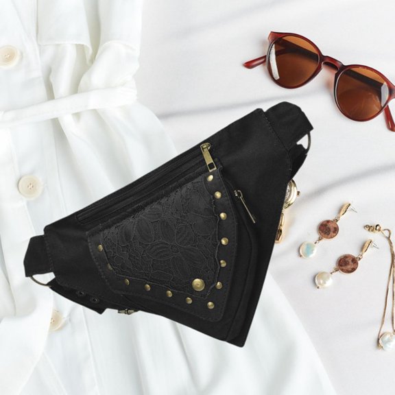 Abbraccia Hip Belt Waist Bag Thigh Drop Leg Bag Vintage Wallet Purse Fanny Pack Crossbody Bag for Carnival Holiday Party Festival Black