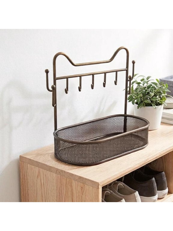 Key Holder Stand Jewelry Organizer with Hangers Practical Jewelry Holder Key Rack for Porch Bedroom Tabletop Countertop Decor Black